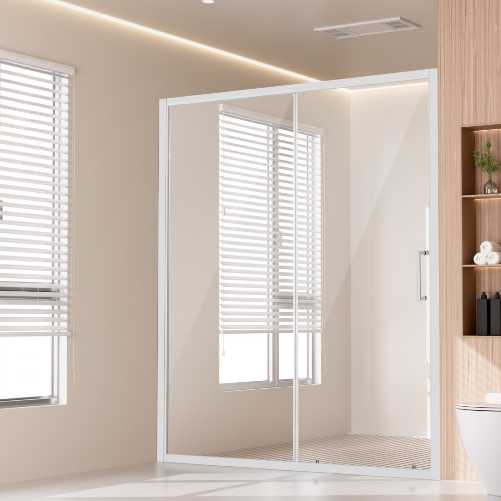 VEVOR Semi-frameless Shower Door 57.7-59" x 70" SGCC Tempered Glass 1/4" Chrome - DBKSYMTLYSM6LNGAYV0