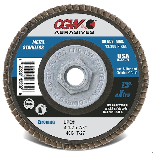 Disco de láminas abrasivas recubiertas de material contaminante ultimado, compacto, de fácil amplitud/XTRA, 4-1/2 pulg de diámetro, grano 60 - 54014
