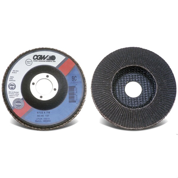Cgw Abrasives SC Ultimate Contaminant-Free Coated Abrasive Flap Disc, 4-1/2 pulgadas de diámetro, agujero central de 7/8 pulgadas, grano 240, - 56017
