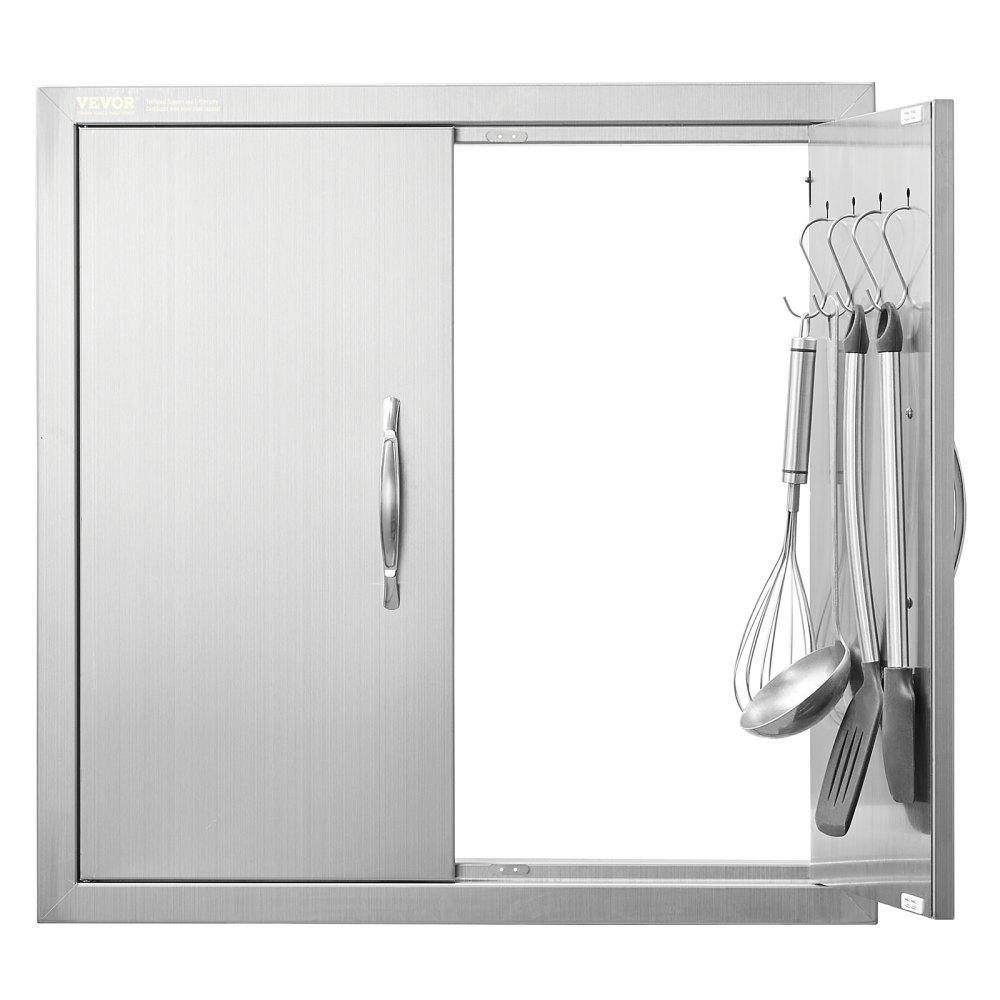 VEVOR BBQ Access Door, 24W x 24H Inch Double Outdoor Kitchen Door, Stainless Steel Flush Mount Door, Double Wall Vertical Door with Handles and Hooks, for BBQ Island, Grilling Station, Outside Cabinet - SMMBSCJMYS245LWS1V0
