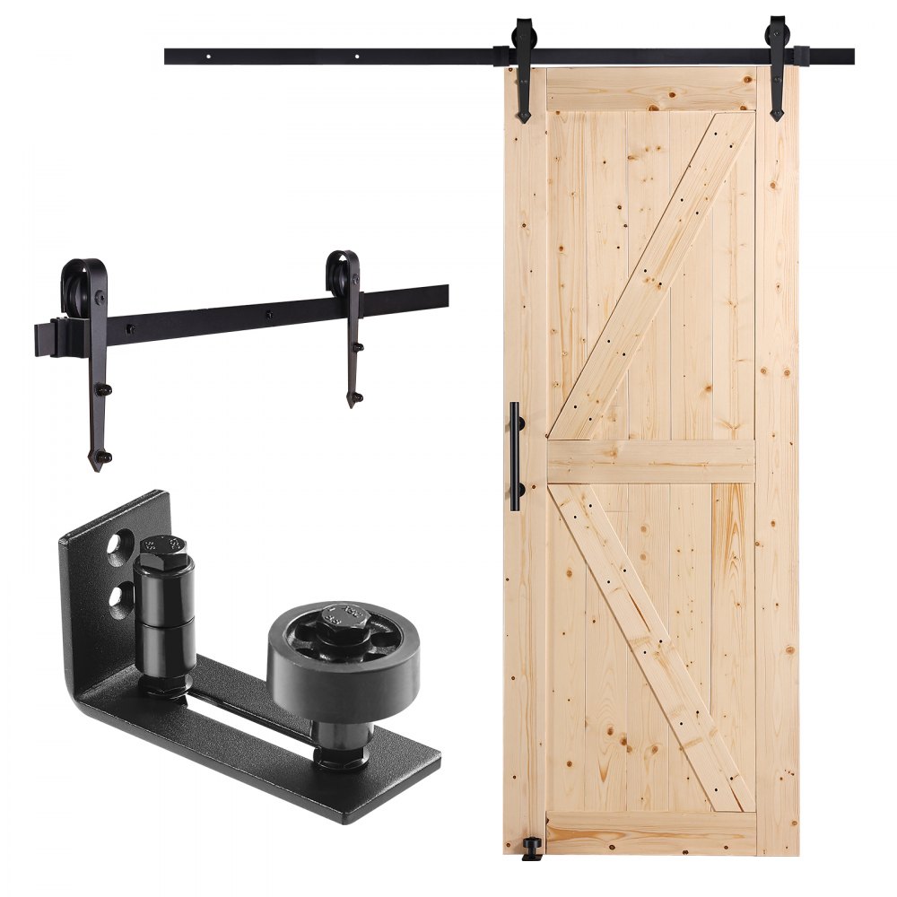 VEVOR Barn Door and Hardware Kit, 30" x 84" Wood Sliding Barn Door, Smoothly and Quietly, Barn Door Kit with 8-in-1 Floor Guide and Door Handle, Spruce Wood Panelled Slab, Easy to Install - MZGCMTZYS308EQ3YEV0