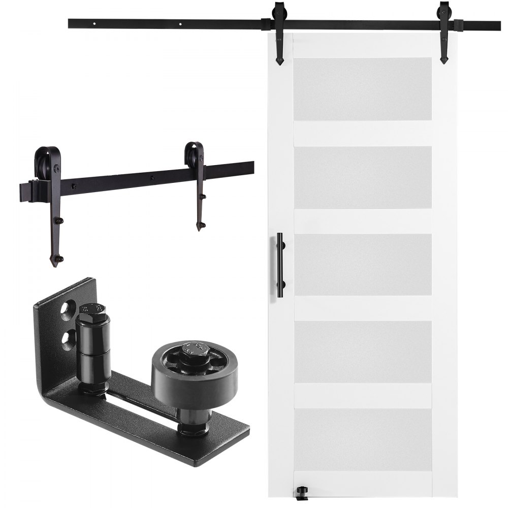 VEVOR Barn Door and Hardware Kit, 30" x 84" Wood and Glass Sliding Barn Door, Smoothly and Quietly, Barn Door Kit with 8-in-1 Floor Guide and Door Handle, Spruce Wood Slab and Frosted Glass - BLGCMTZSMMKBUDZ9SV0