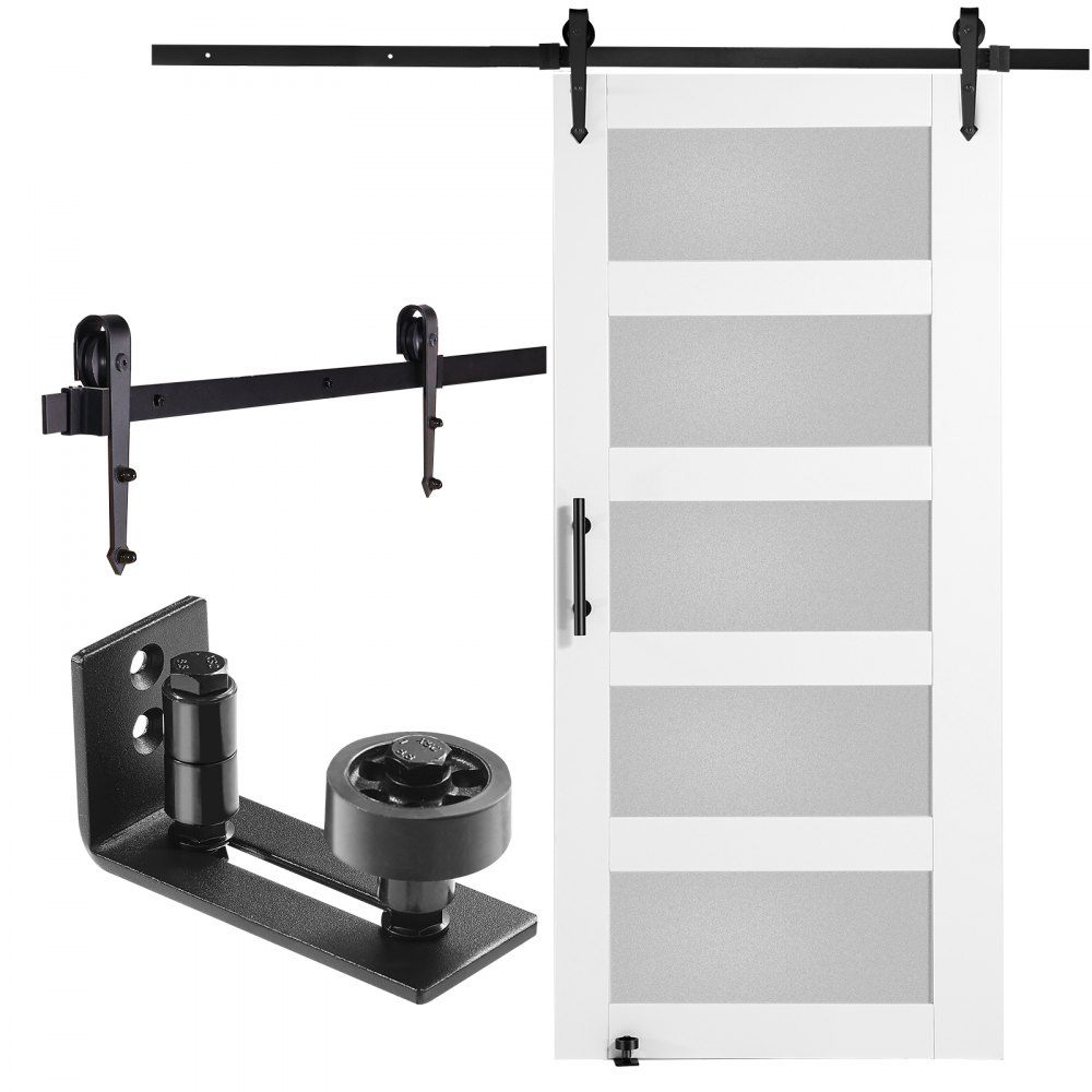 VEVOR Barn Door and Hardware Kit, 42" x 84" Wood and Glass Sliding Barn Door, Smoothly and Quietly, Barn Door Kit with 8-in-1 Floor Guide and Door Handle, Spruce Wood Slab and Frosted Glass - BLGCMTZSMMKBKWTW9V0