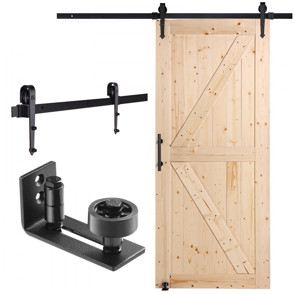 VEVOR Barn Door and Hardware Kit, 36" x 84" Wood Sliding Barn Door, Smoothly and Quietly, Barn Door Kit with 8-in-1 Floor Guide and Door Handle, Spruce Wood Panelled Slab, Easy to Install - MZGCMTZYS368YNR6EV0