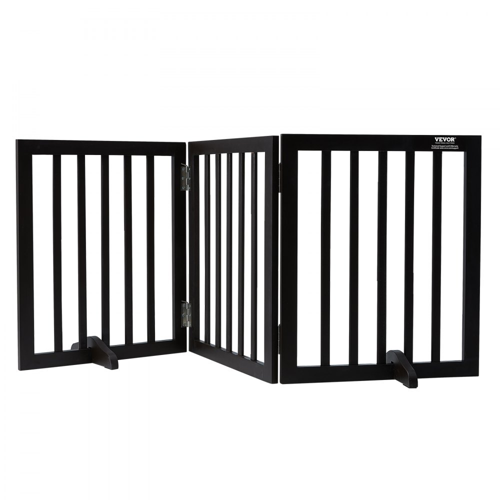 VEVOR Free Standing Dog Gate, 24" H x 60" W Freestanding Pet Gate, 3 Panels Foldable Dog Gate for Wide and Narrow Passageways, Expandable Dog Barrier with Silent Foot Support for Indoor, Brown - KZDMZCWMZSMZJ39OSV0