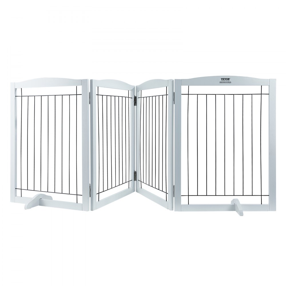 VEVOR Free Standing Dog Gate, 32" H x 96.5" W Freestanding Pet Gate, 4 Panels Foldable Dog Gate for Wide and Narrow Passageways, Expandable Dog Barrier with Silent Foot Support for Indoor, White - KZDMZCWMBSSMNJA1FV0