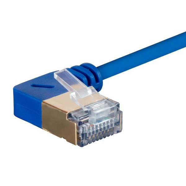 Monoprice SlimRun Cat6A 90 Degree 36AWG S/STP Ethernet Network Cable_ 0.5ft Blue - 31015