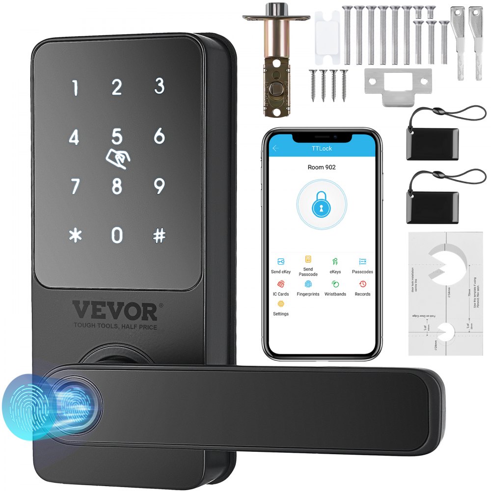 VEVOR Smart Lock, 5-in-1 Smart Door Knob, Fingerprint Deadbolt with App Control, Bluetooth Smart Lock, Keyless Entry Door Lock with Handle, Biometric Door Lock, Keypad Digital Door Lock for Front Door - LYZNSMBSBSSZ315W6V9