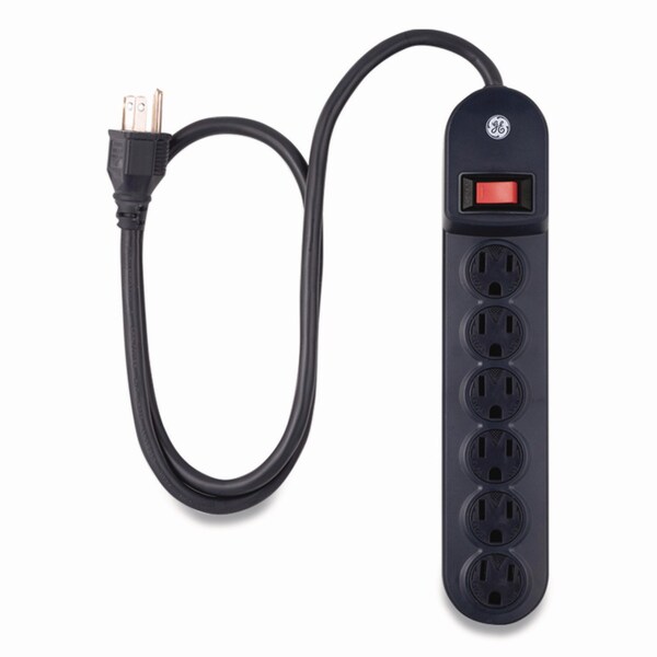 Ge Heavy Duty Power Strip, 6 Outlets, 3 ft Cord, Black - 56223