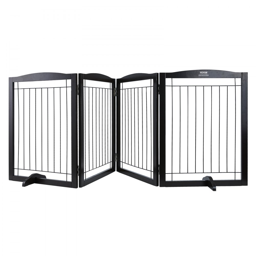 VEVOR Free Standing Dog Gate, 32" H x 96.5" W Freestanding Pet Gate, 4 Panels Foldable Dog Gate for Wide and Narrow Passageways, Expandable Dog Barrier with Silent Foot Support for Indoor, Brown - KZDMZCWMZSSMB53FTV0