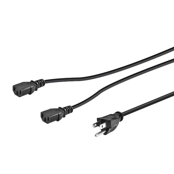 Monoprice Power Cord Splitter - NEMA 5-15P to 2x IEC 60320 C13_ 18AWG_ 10A_ SJT_ - 27314