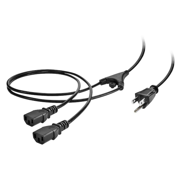 Monoprice Power Cord Splitter - NEMA 5-15P to 2x IEC 60320 C13_ 18AWG_ 10A_ SJT_ - 27314