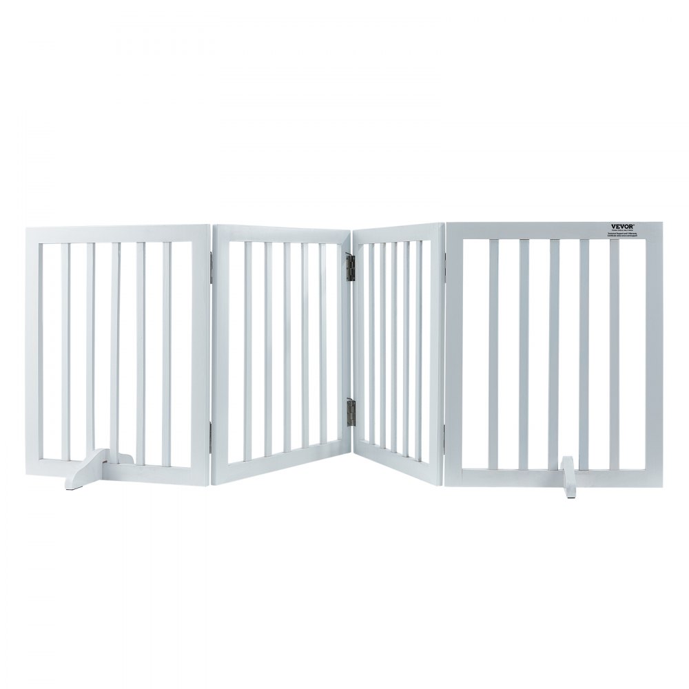 VEVOR Free Standing Dog Gate, 24" H x 80.3" W Freestanding Pet Gate, 4 Panels Foldable Dog Gate for Wide and Narrow Passageways, Expandable Dog Barrier with Silent Foot Support for Indoor, White - KZDMZCWMBSMZLUM3SV0