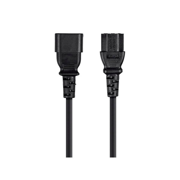 Monoprice SVT; SJT Extension Cord, 18 AWG, Indoor, 18/3, 1 Outlets, IEC 60320 C13, Black, IEC 60320 C14, 2 ft - 24191