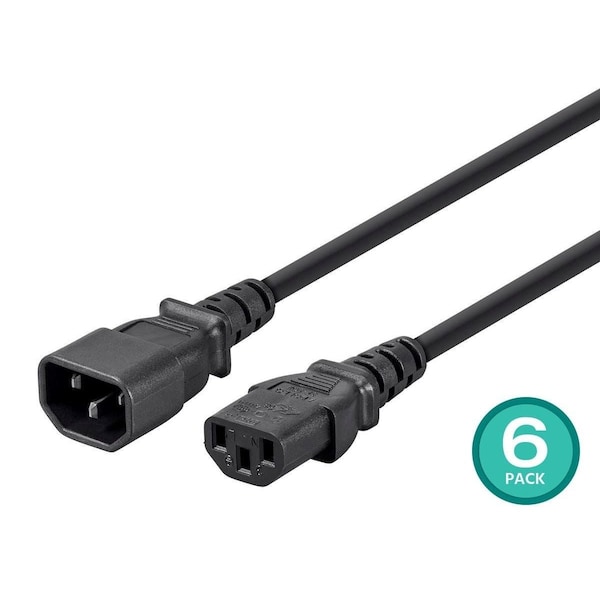 Monoprice SJT Extension Cord, 16 AWG, Indoor, 16/3, 1 Outlets, IEC 60320 C13, Black, IEC 60320 C14, 3 ft - 39777
