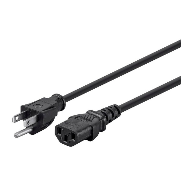 Monoprice SVT Power Cord Cable, 3 Conductor, 10 ft., 18 AWG, 18/3, Black, PVC, NEMA 5-15P, 10 ft - 5280