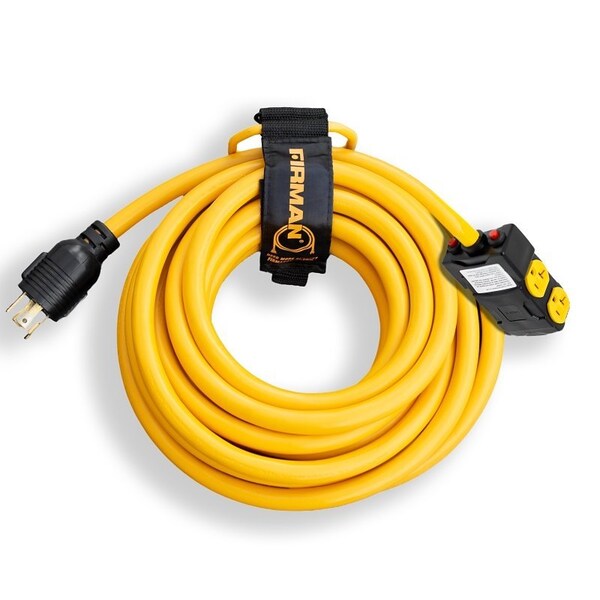 Firman Power Cord with Storage Strap, 10 ga Wire, 25 ft L, Yellow Sheath - 1195