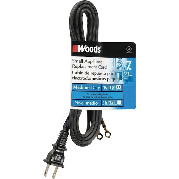 Southwire 0 Replacement Extension Cord, 7 ft L, 15 A, 125 V, Black - 288