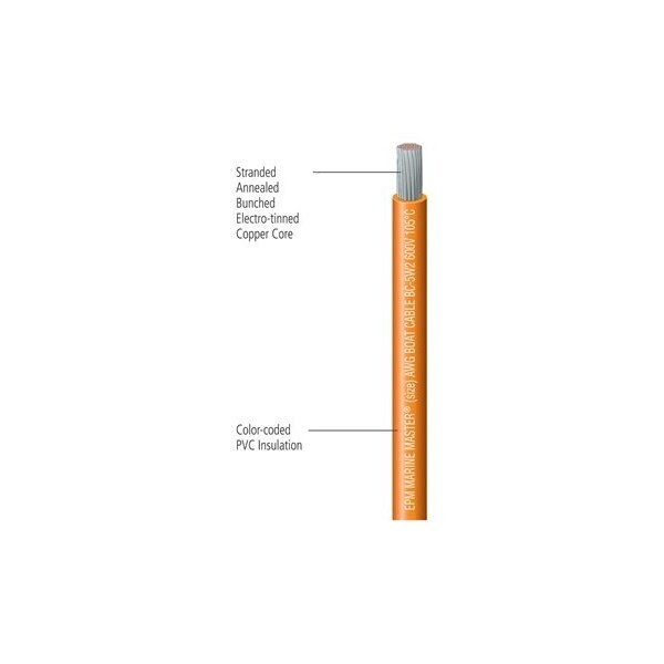 East Penn Primary Wire, Marine, 16 AWG, Copper, Orange, PVC Jacket, Stranded - 99119