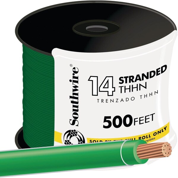 Southwire THHN Building Wire, 14 AWG, Green, Stranded, 500 ft - 22959158