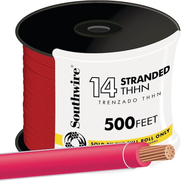 Southwire THHN Building Wire, 14 AWG, Red, Stranded, 500 ft - 22957558