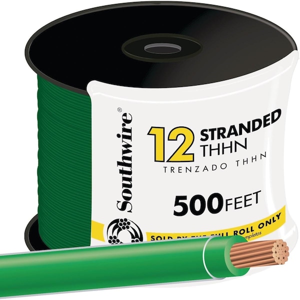 Southwire THHN Building Wire, 12 AWG, Green, Stranded, 500 ft - 22968258