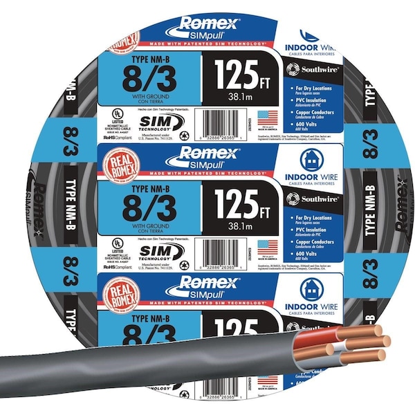 Romex NM-B Non-Metallic Building Cable, Black, Stranded, 125 ft - 63949202