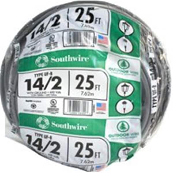 Southwire UF-B Non-Metallic Underground Feeder Cable, 14 AWG, 2C, 25 ft - 6963144
