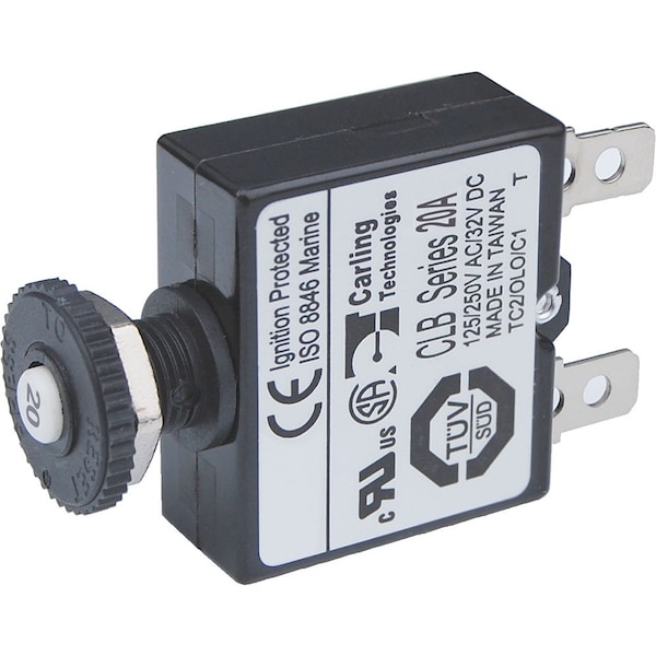 Blue Sea Systems Blue Sea 7057 20A Push Button Thermal with Quick Connect Terminals - 7057
