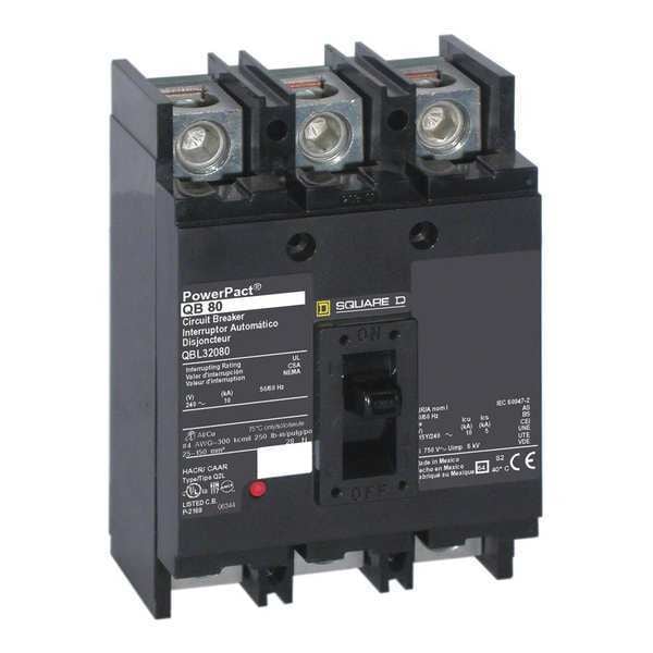 Square D Molded Case Circuit Breaker, QBL Series, 250A, 3 Pole, 240V AC, 10kA at 240V AC - QBL32250