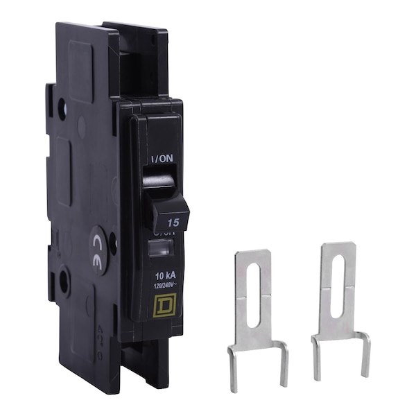 Square D Miniature Circuit Breaker, QOU Series, 15A, 1 Pole, 120/240V AC, 10kA at 120/240V AC - QOUR115