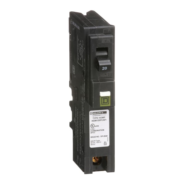 Square D Miniature Circuit Breaker, HOM Series, 20A, 1 Pole, 120V AC, 10kA - HOM120PCAFI