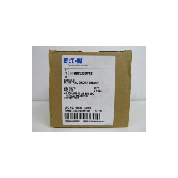 Eaton Molded Case Breakers MCCBs HFD 3P 200A 600V 50/60Hz 3Ph F Frame - HFDDC3200WF01