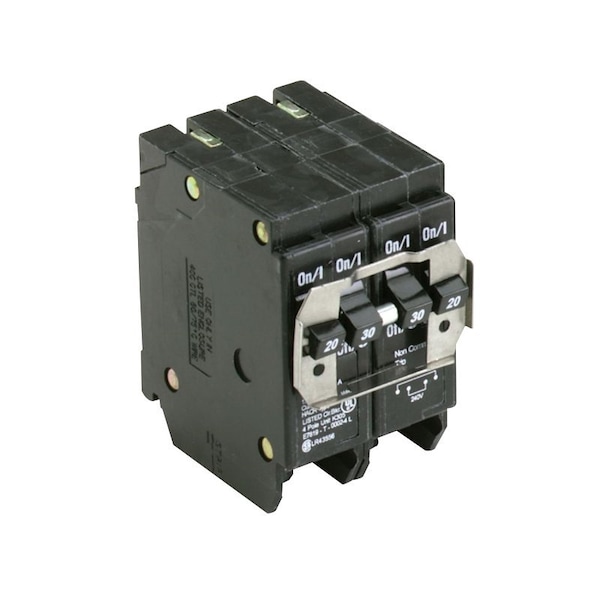 Eaton Cutler-Hammer Circuit Breaker, BQ Series, 20/30A, 4 Pole, 120/240V AC, 10kA - BQ220230