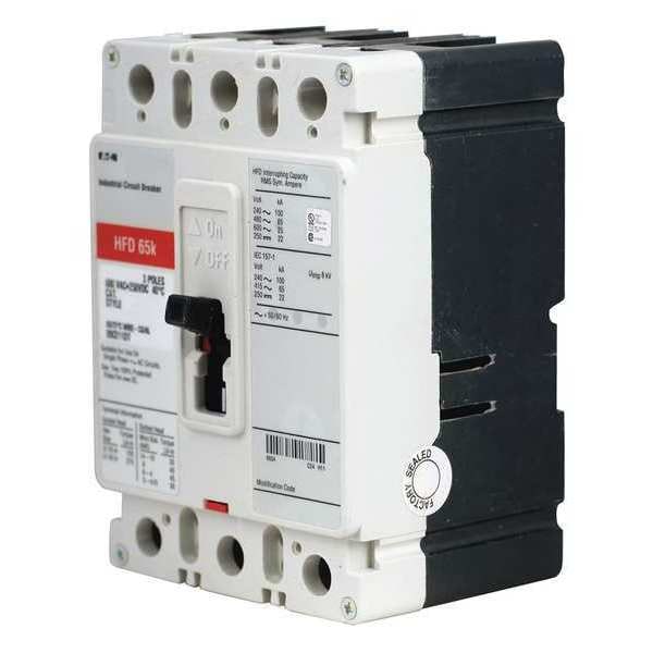 Eaton Molded Case Circuit Breaker, HFD Series, 125A, 3 Pole, 600V AC, 100kA at 240V AC - HFD3125