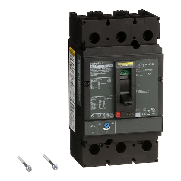 Square D Molded Case Circuit Breaker, JLL Series, 250A, 3 Pole, 600V AC, 125kA at 240V AC - JLL36250
