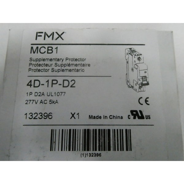 Fmx 1P 2A AMP 277V-AC MINIATURE CIRCUIT BREAKER - MCB1 4D-1P-D2