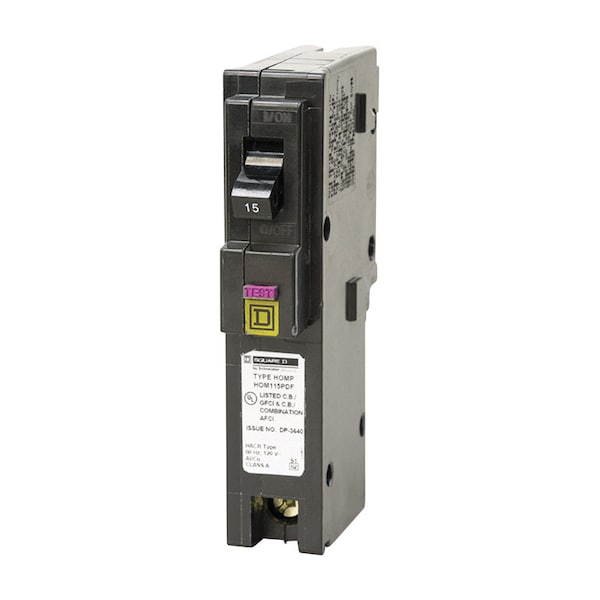 Square D Miniature Circuit Breaker, HOM Series, 15A, 1 Pole, 120V AC, 10kA - HOM115PDFC
