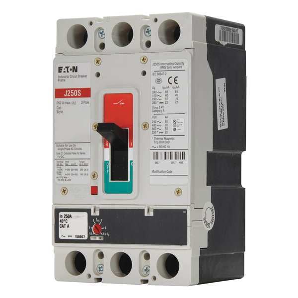 Eaton Molded Case Circuit Breaker, JG Series, 100A, 3 Pole, 600V AC, 85kA at 240V AC - JGS3100FAG