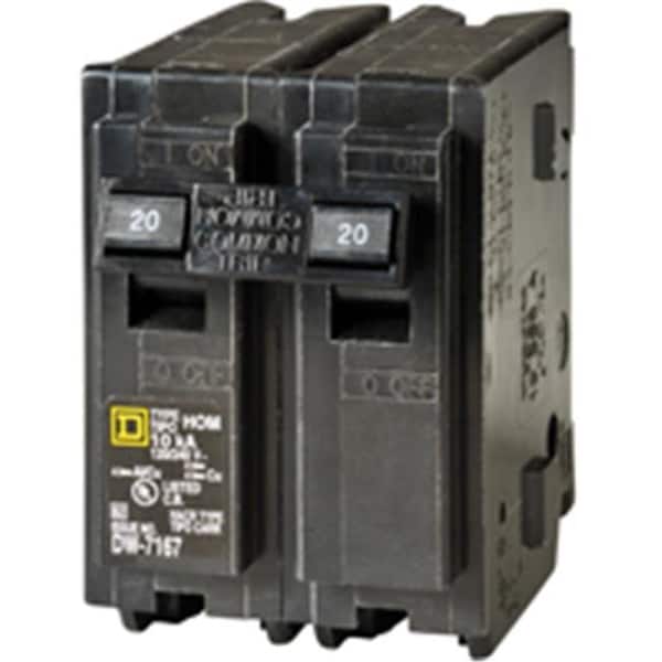 Square D Miniature Circuit Breaker, HOM Series, 20A, 2 Pole, 120/240V AC, 10kA - 6950380