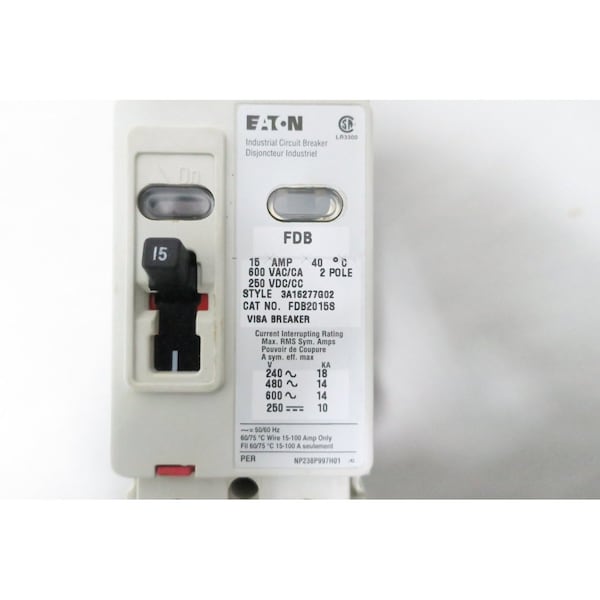 Eaton 2P 15A AMP 600V-AC 250V-DC MOLDED CASE CIRCUIT BREAKER - FDB2015S