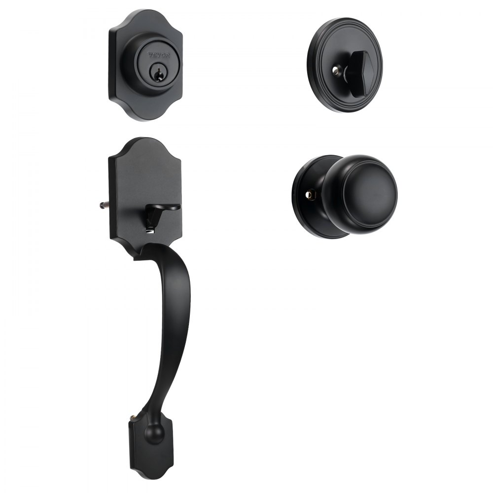 VEVOR Front Door Handle and Deadbolt Set, Matte Black Front Door Lock Set with Interior Knob,  Adjustable Hole Spacing Single Cylinder Handleset, for Right and Left Handed Entrance and Front Door - XNSBYGHDSHXLS59N0V0