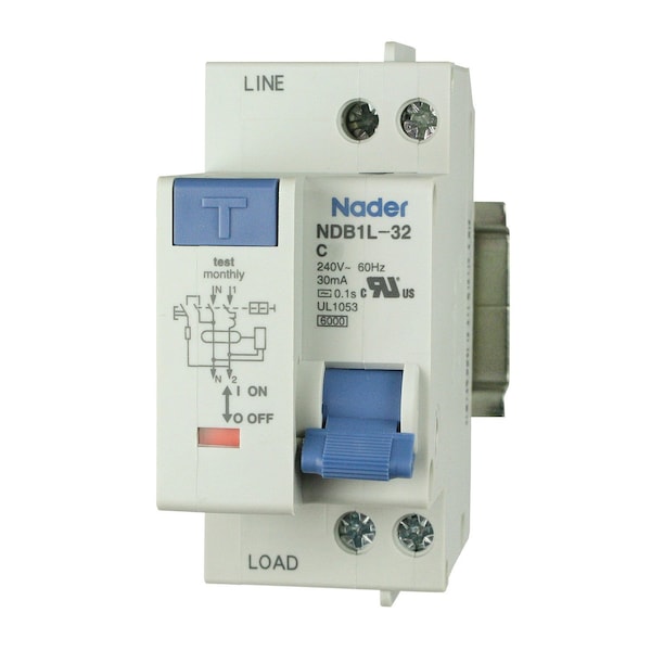 Asi Circuit Breaker, NDB1L-32C Series, 16A, 2 Pole, 240V AC, 4.5kA, C Curve - NDB1L-32C-16-240V