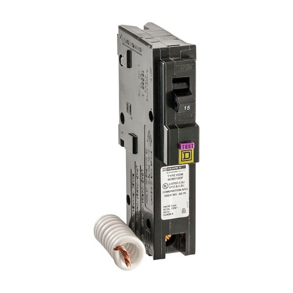 Square D Miniature Circuit Breaker, HOM Series, 15A, 1 Pole, 120V AC, 10kA - HOM115DFC
