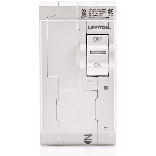 Leviton Circuit Breaker, 60A, 2 Pole, 120/240V AC - R00-LB260-0TR
