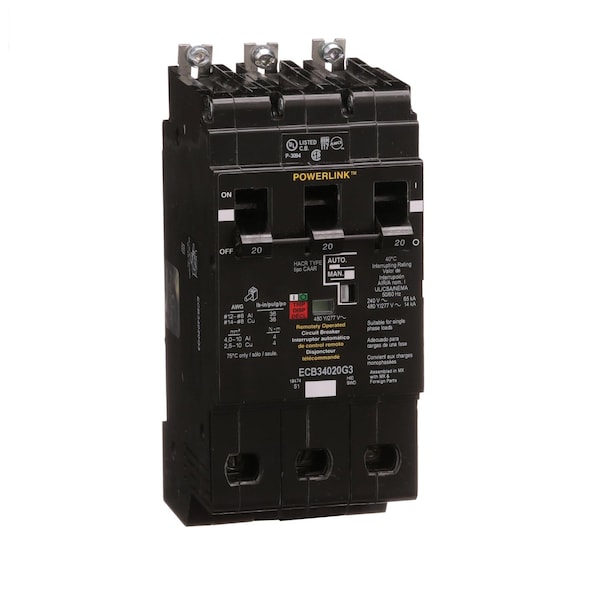 Square D Molded Case Circuit Breaker, ECB-G3 Series, 20A, 3 Pole, 277/480V AC, 42kA at 240V AC - ECB34020G3
