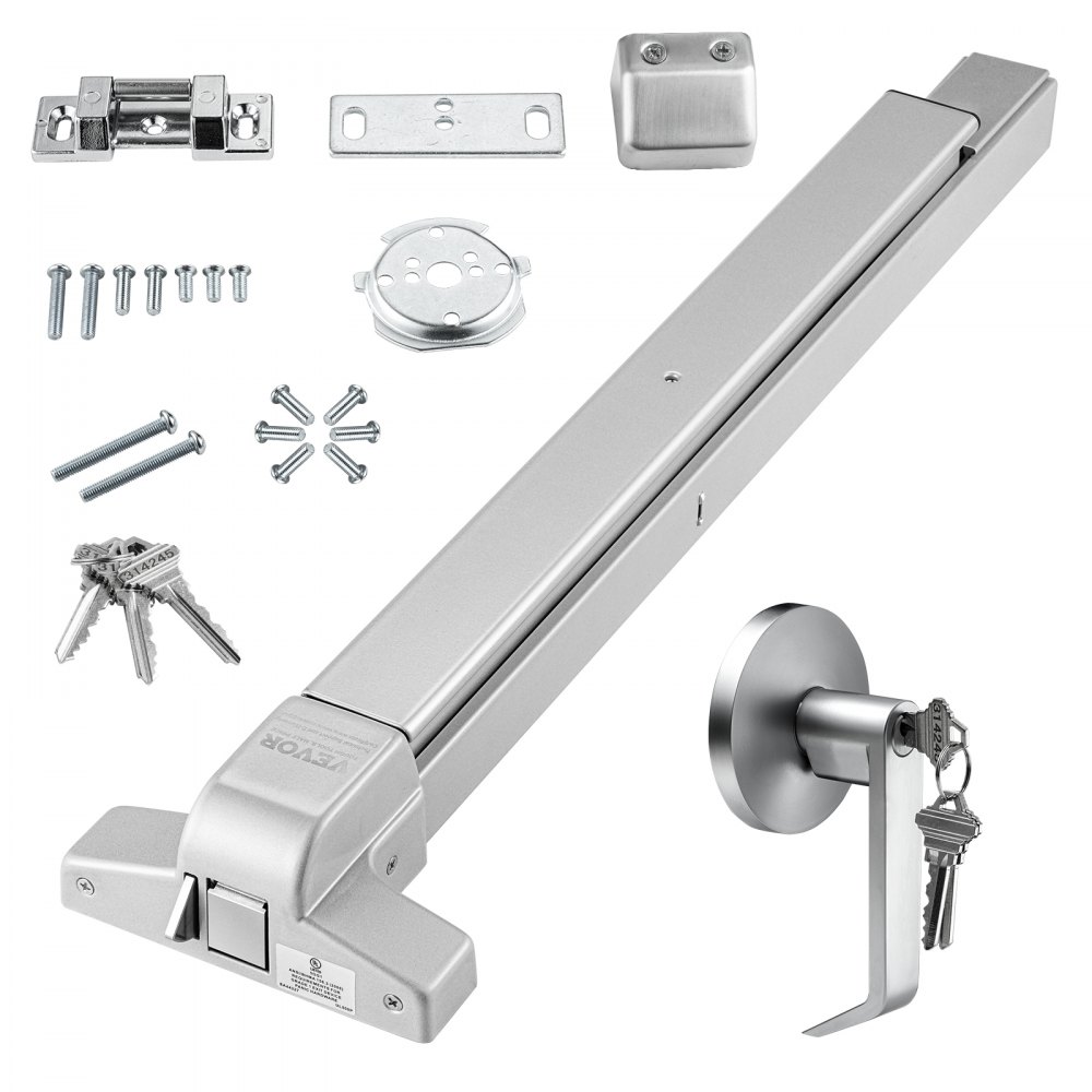 VEVOR Push Bar Door Locks, Carbon Steel Panic Bars for Exit Doors, with Exterior Lever and 3 Keys, Push Bar Panic Exit Device Door Hardware for Metal Wood Door, for Left and Right Handed Doors - FZL28YCT00002IAVOV0