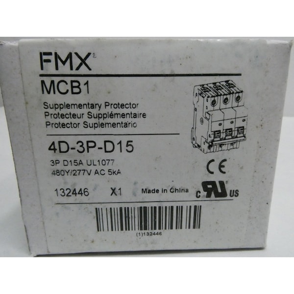Fmx 3P 15A AMP 480V-AC MINIATURE CIRCUIT BREAKER - MCB1 4D-3P-D15