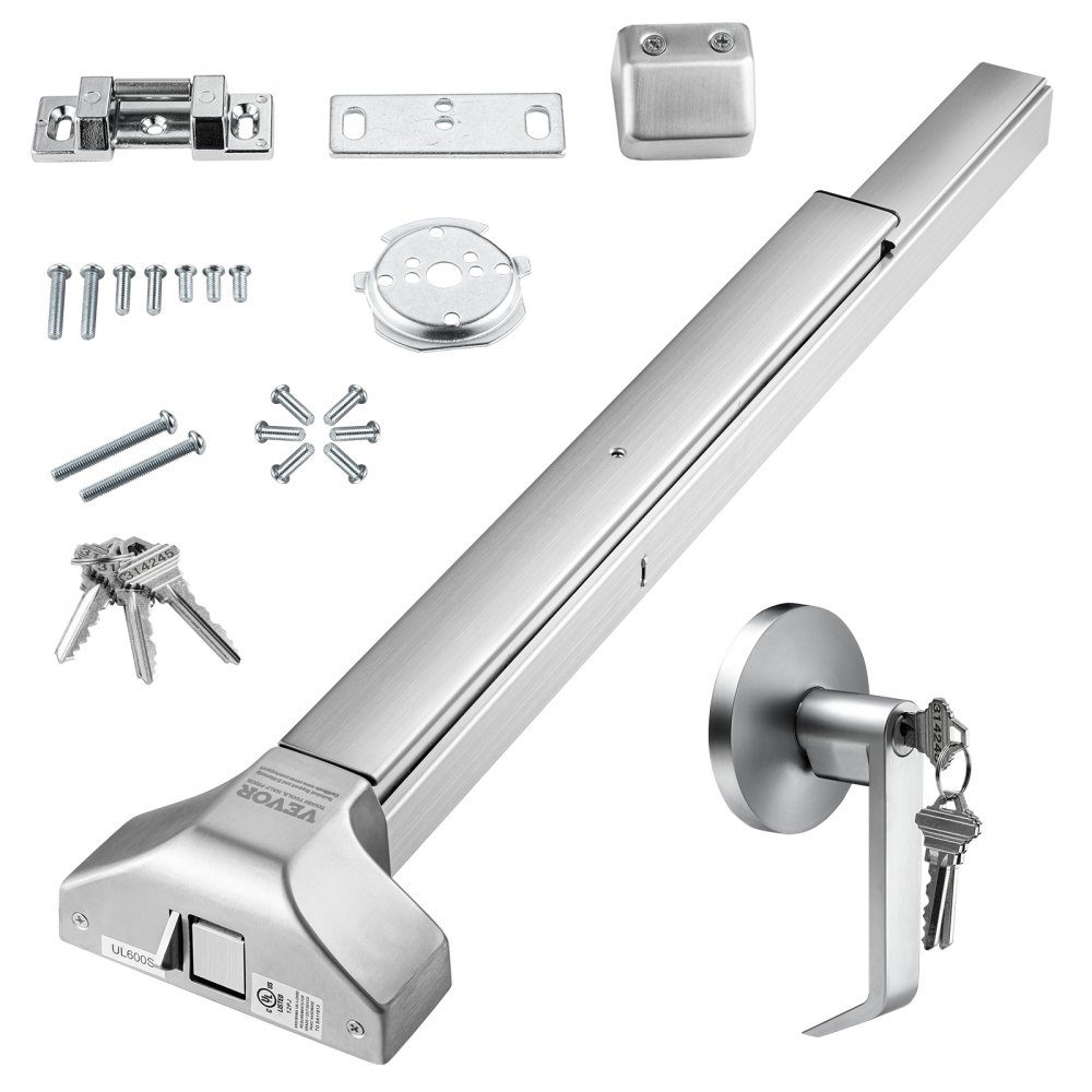 VEVOR Door Push Bar Panic Exit Device, 31” Stainless Steel Commercial Emergency Exit Door Push Bar with Exterior Lever and 3 Keys, Emergency Exit Door Hardware for 30"-36" Metal Wood Door - FZL31YCBXG0013KC1V0