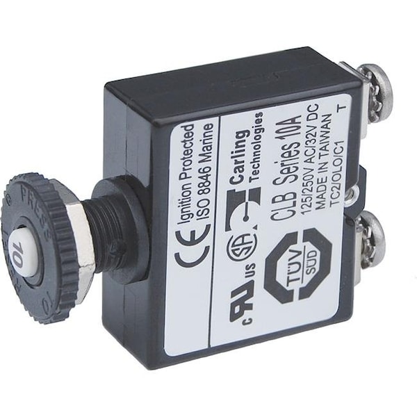 Blue Sea Systems Circuit Breaker, 10A, Not Rated, 3kA at 14.7V DC - 2132